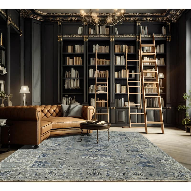 Gray Wool Oriental Area Rug Hand Knotted Traditional Turkish Oushak - 6' 2'' x 8' 8''