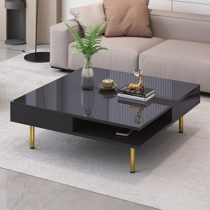 Particle Board Coffee Table With Drawers - Black