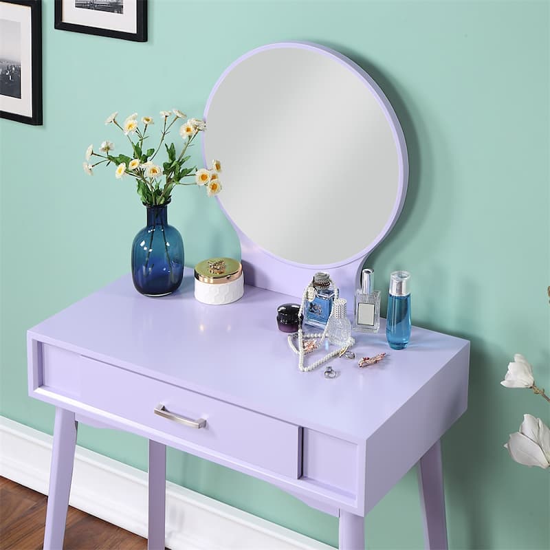 Contemporary Wood Vanity Set with Mirror and Stool