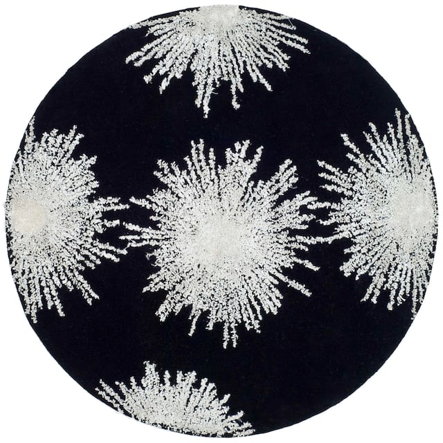 SAFAVIEH Handmade Soho Miyase Modern Burst New Zealand Wool Rug - 8' x 8' Round - Black/White