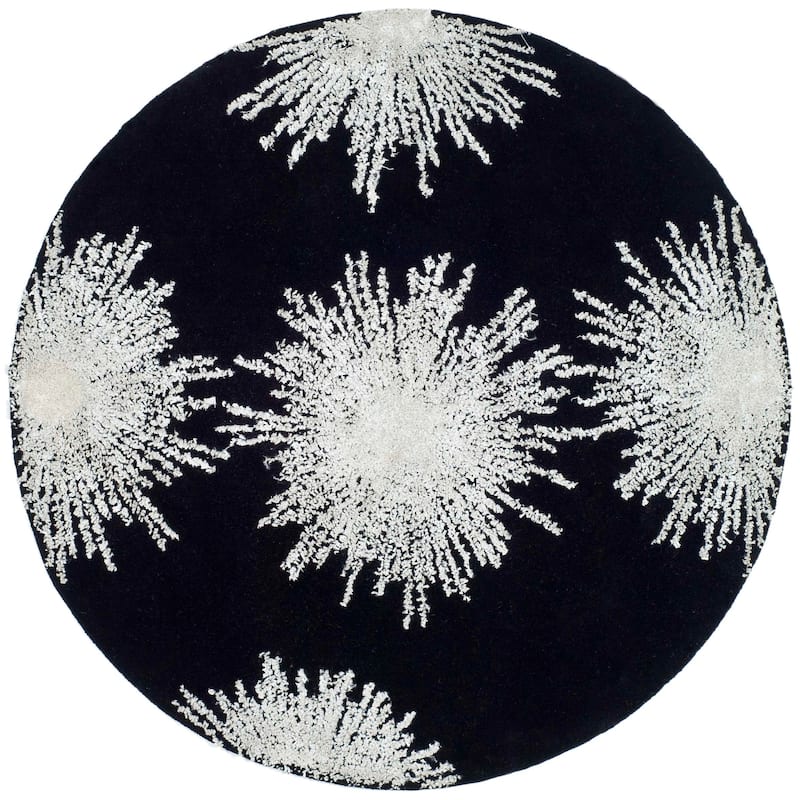 SAFAVIEH Handmade Soho Miyase Burst New Zealand Wool Rug - 8' x 8' Round - Black/White
