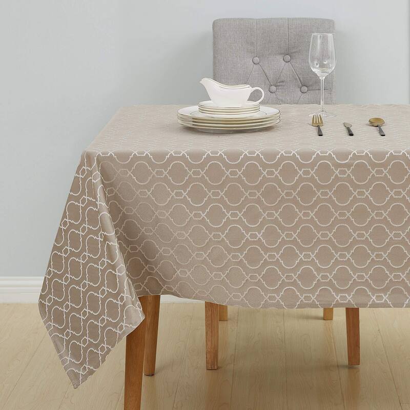 Table Cloth Wrinkle Resistant Jacquard Morrocan Table Cover Spillproof - 54x120 Inch - Dark Khaki
