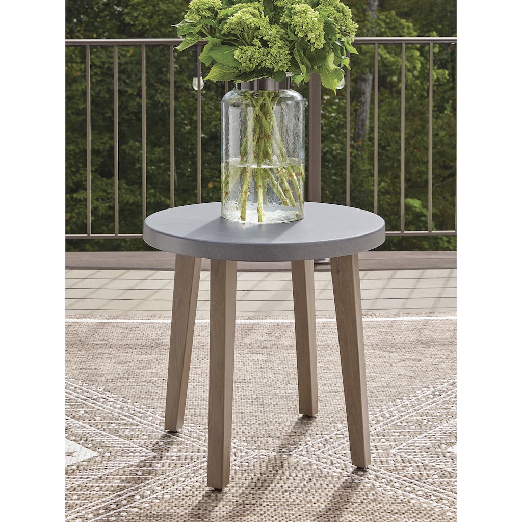 Signature Design by Ashley Francis Beach Natural/Gray Outdoor End Table - 23"W x 23"D x 22"H
