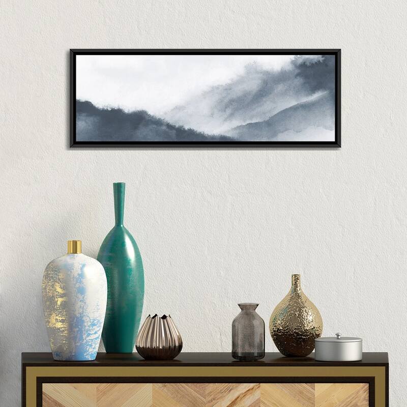 iCanvas "Misty mountains in gray watercolor - Panoramic" by Nouveau Prints Framed Canvas Print