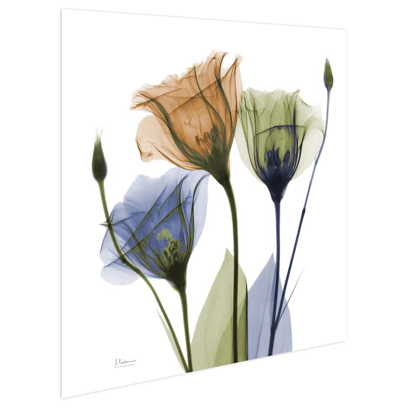 "Gentian Buddies" Frameless Free Floating Tempered Glass Panel Graphic Wall Art