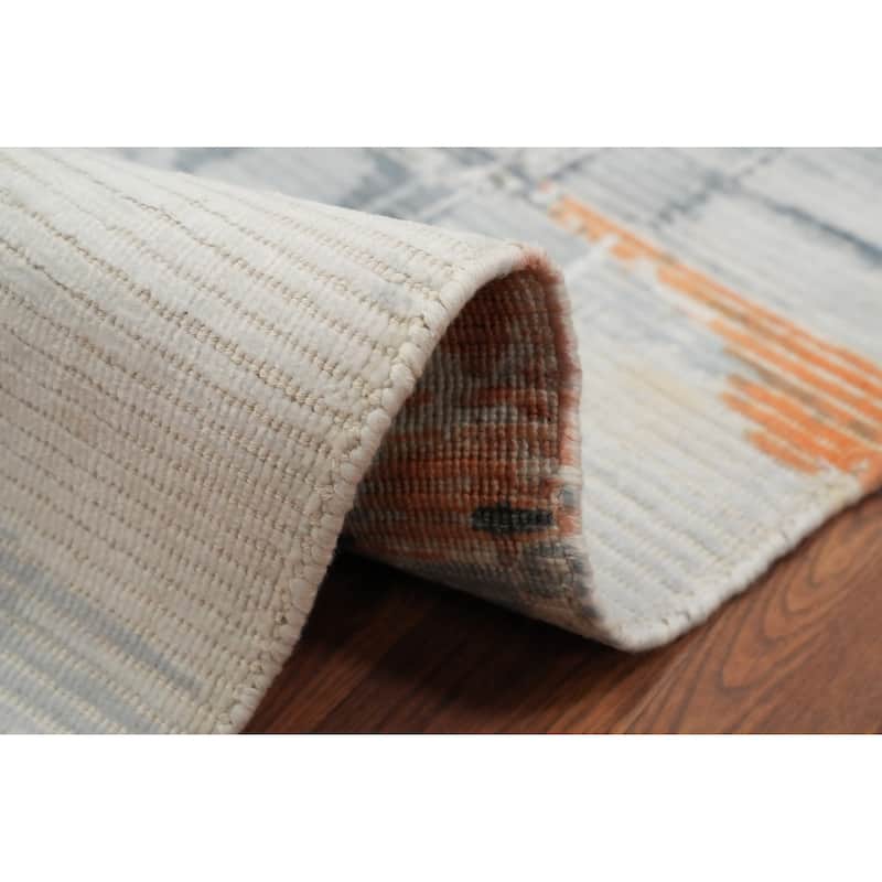 Hand Knotted Oriental Viscose Silk Carpet Modern Animal Pictorial Greys & Charcoal Abstract Area Rug - 7' 9'' X 5' 5''