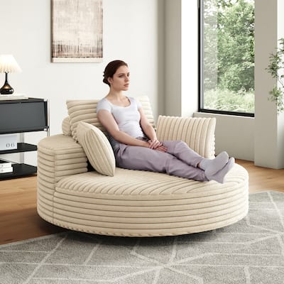 55"L Corduroy Chenille Foam Single Swivel Chair, Fluffy Modern Sleeper, 360 Degree Swivel Chair, Lounge and Projection Room