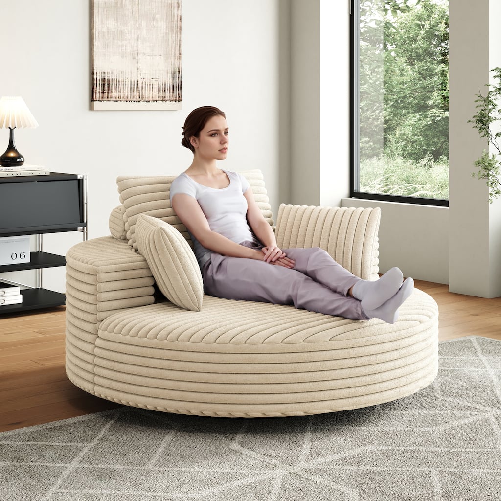 55 Inch Corduroy 360 Degree Swivel Sofa Chair for Living Room