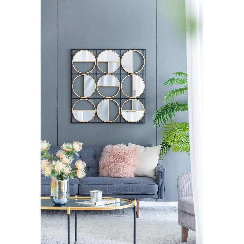 35.6" Eclectic Styling Metal Beaded Black Wall Mirror