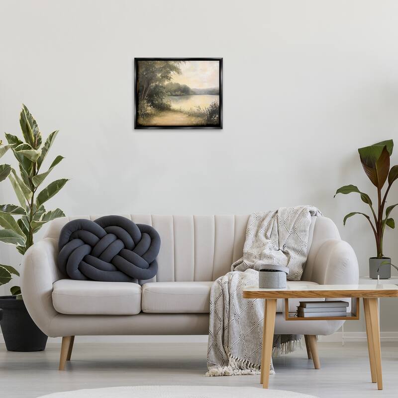 Stupell Shore of Peaceful Lake Framed Floater Canvas Wall Art Design By Petal Prints Design