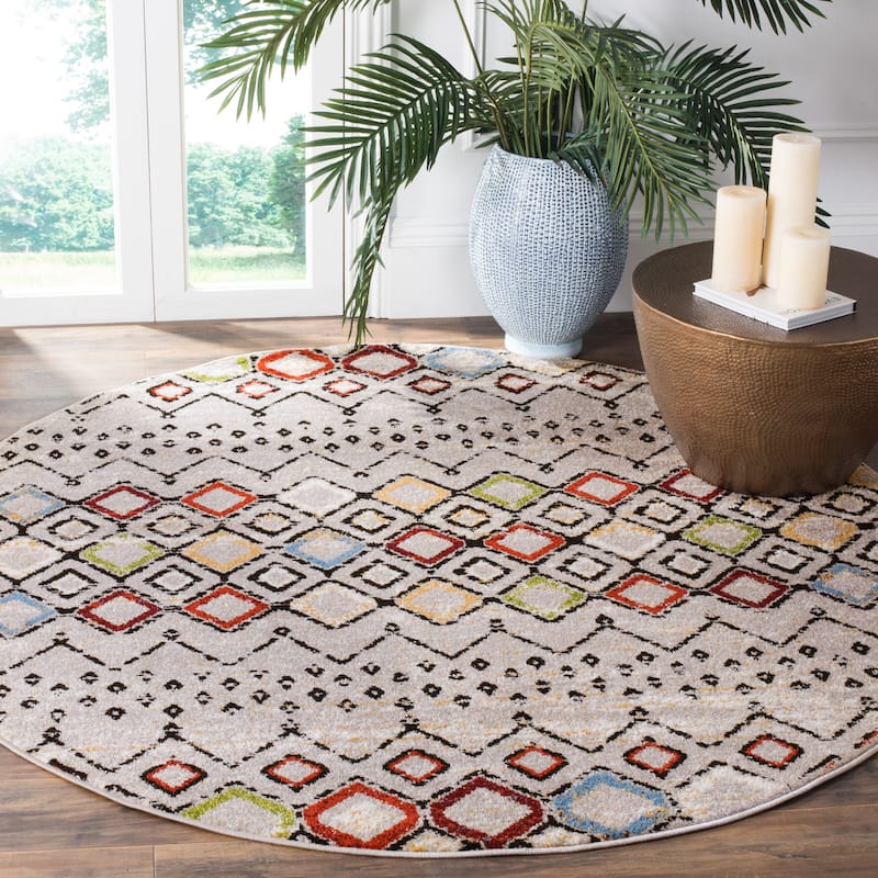 SAFAVIEH Amsterdam Bridget Moroccan Boho Rug - 6'7" Round - Light Grey/Multi - Round