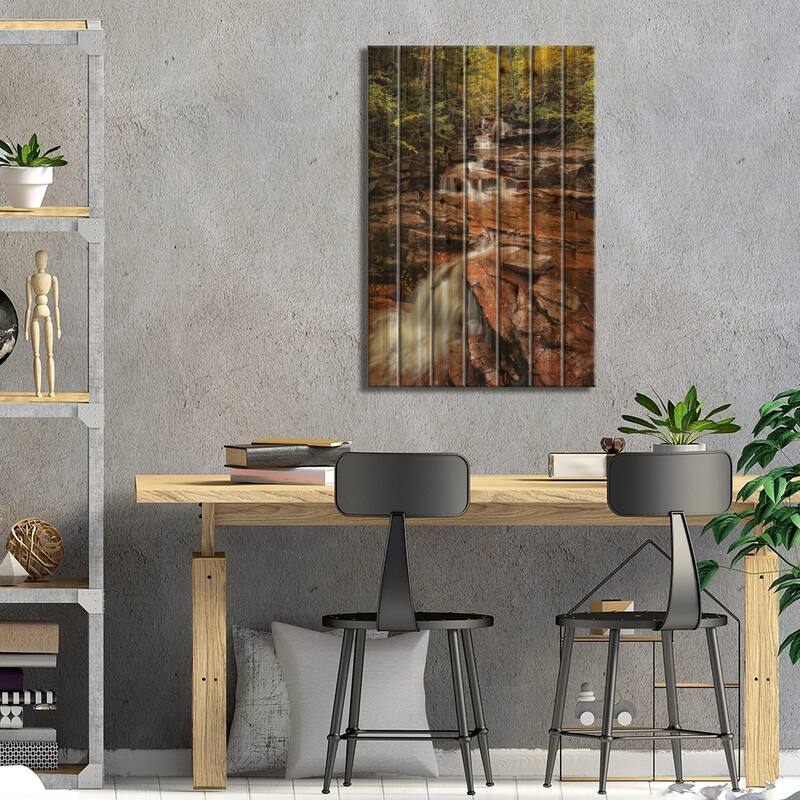 USA, New Hampshire, White Mountains, Vertical panorama of Coliseum Falls Print On Wood by Ann Collins - Multi-Color