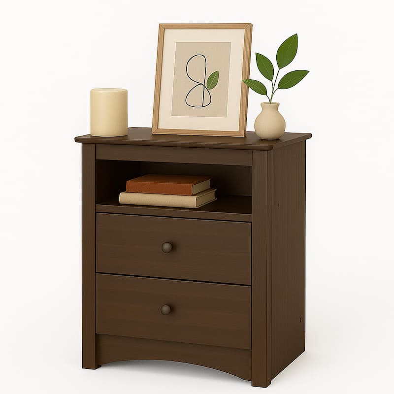 Prepac Fremont 2 Drawer Nightstand: Elegant Bedroom Furniture, Bedside Table with Open Shelf, Espresso