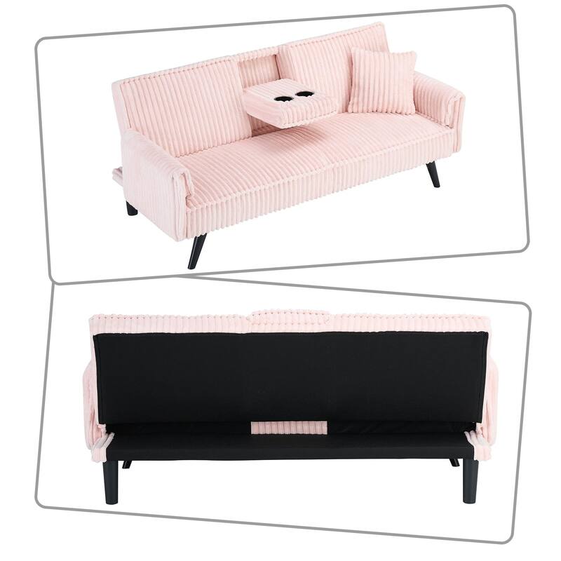 Modern minimalist sofa futon with adjustable backrests and console suitable for bedroom and living room reception rooms