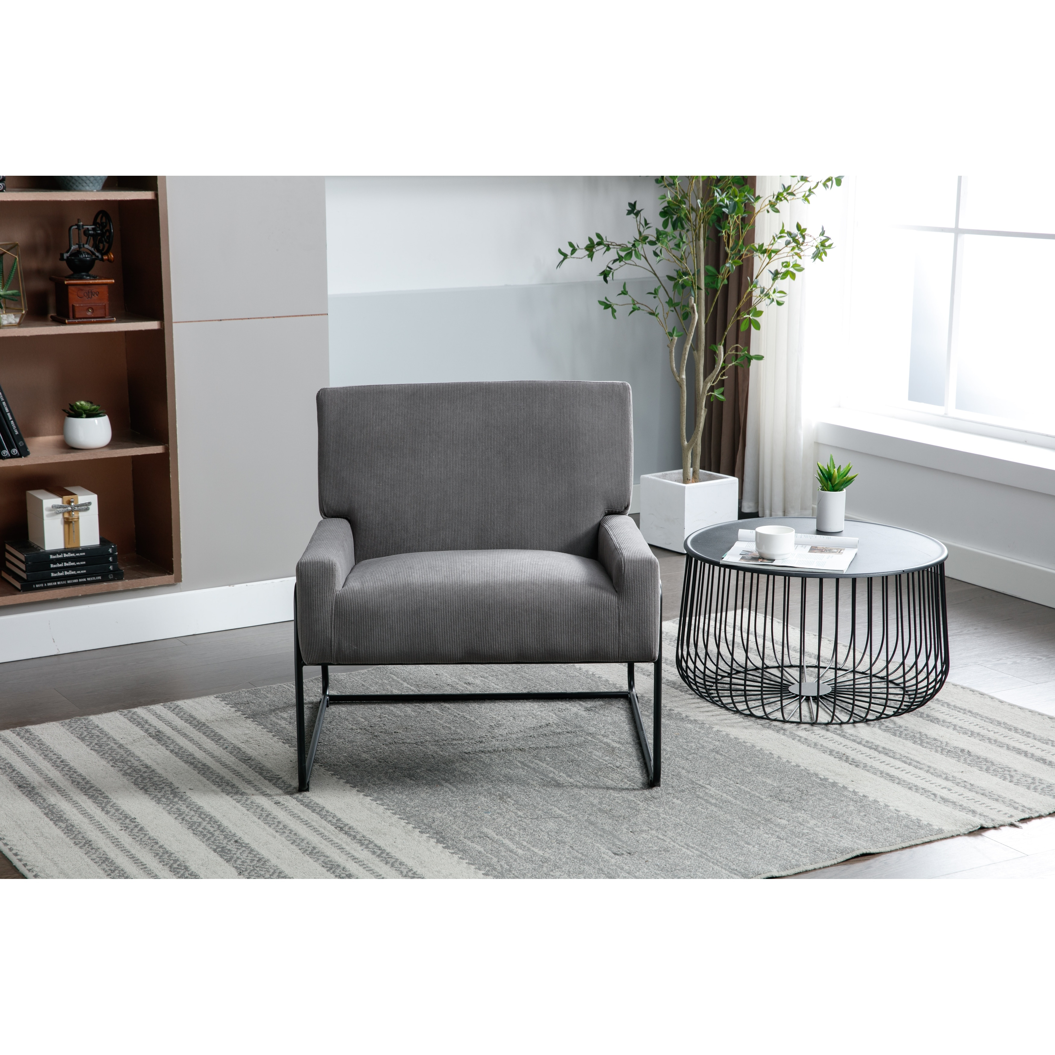 Modern Industrial Slant Accent Chair with Metal Frame High