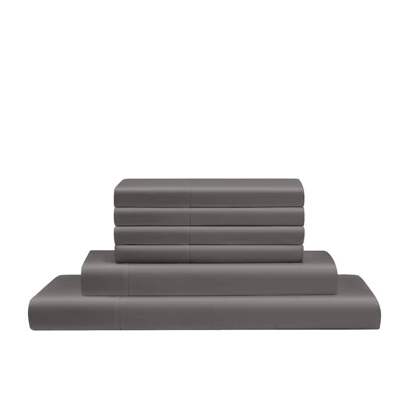Modern Threads 6-Piece Satin Sheet Set with Deep Pocket Fitted Sheet, 4 Pillowcases, and Organizer