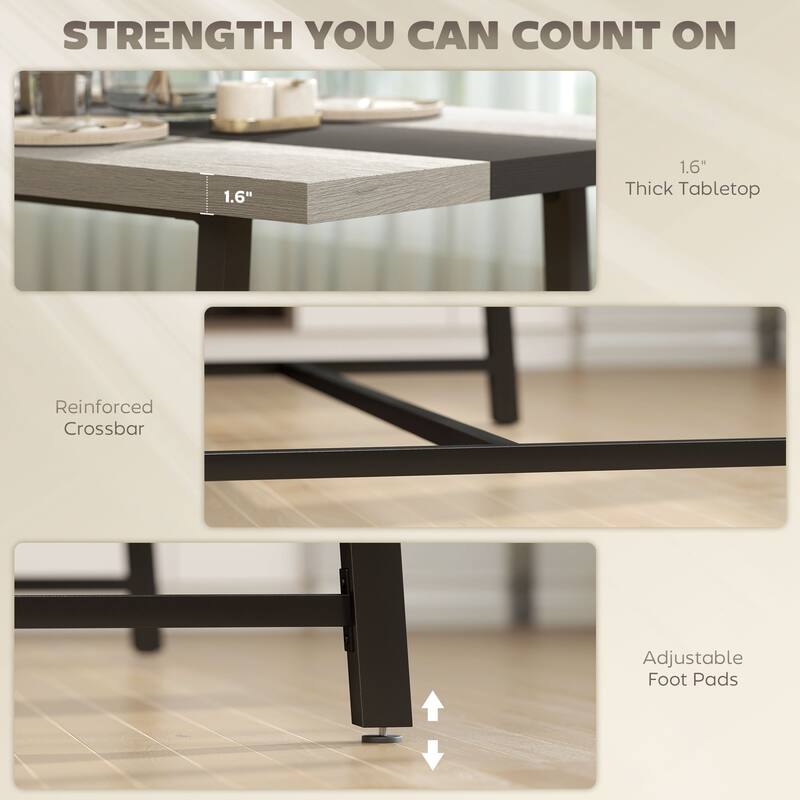 Dining Table with Wood Grain Top & Black Steel Legs, Scratch-Resistant Kitchen Table Work Table