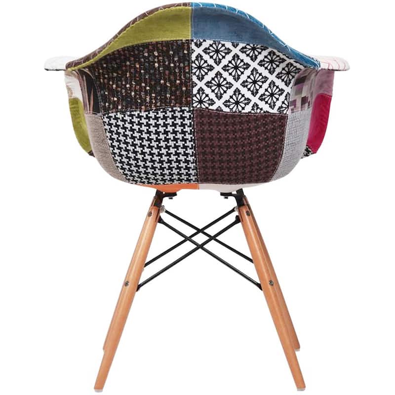 Set of 2 Multi Color Modern Upholstered Fabric Multi-Pattern Patchwork Chair Light Natural Eiffel Wood Leg Dining Room