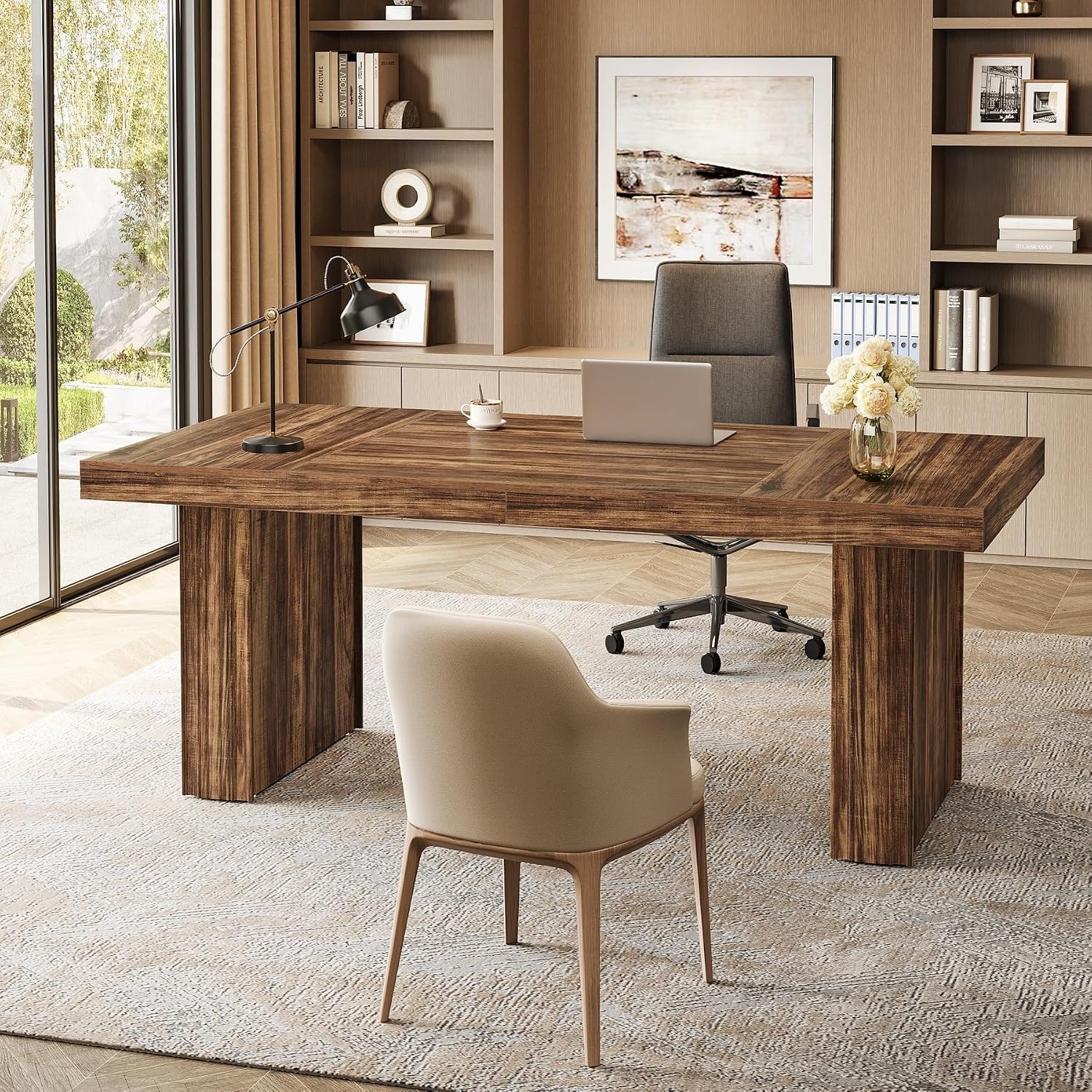 63" Executive Desk, Modern Home Office Computer Desk with Heavy-Duty Legs, Farmhouse Writing Workstation