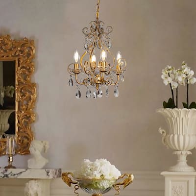 3/4-Lights Vintage Small Candlestick Crystal Chandelier in Antique Gold