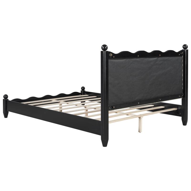 Wood Platform Bed with Upholstered Headboard by Harper&Bright Designs