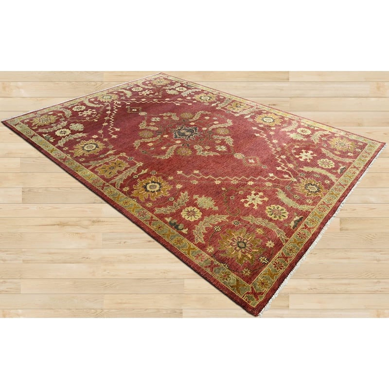 LoomBloom Raspberry Oushak Hand Knotted Traditional Wool Area Rug - 8' 8'' x 11' 7''