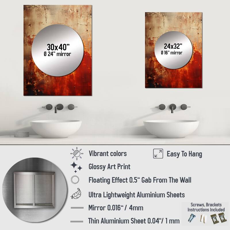 Designart "Orange Chaos Collage III" Abstract Collages Mirror Orange - Modern Large Mirror Wall Art For Bathroom