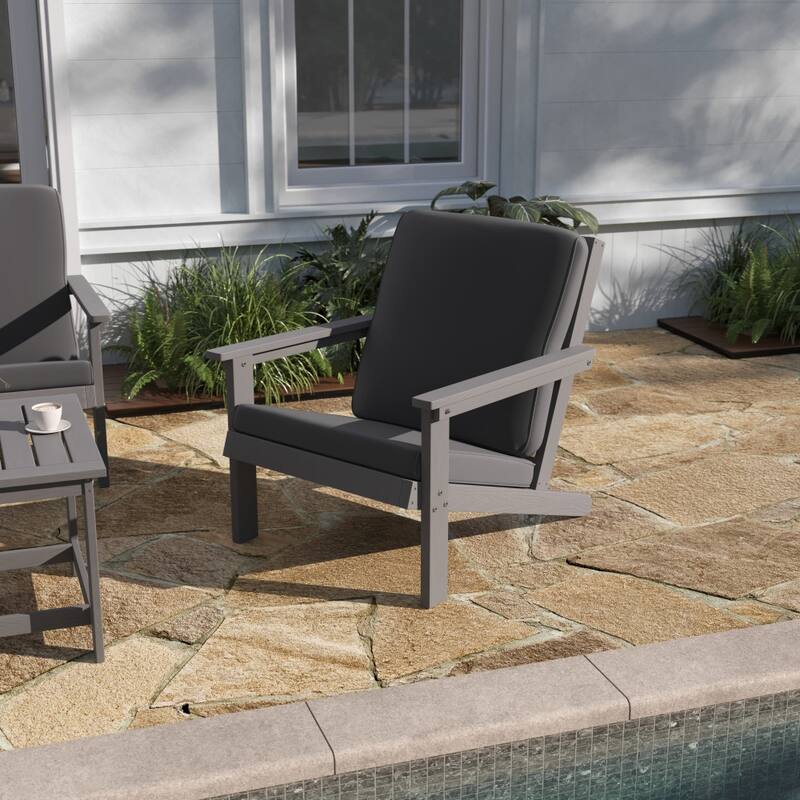 All-Weather Poly Resin Adirondack Style Chair & Cushions - Gray