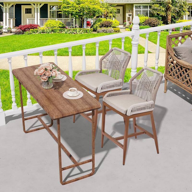 Counter Height Bar Stools Set of 2, Modern Wicker Rattan Patio Bar Stools with Backrest