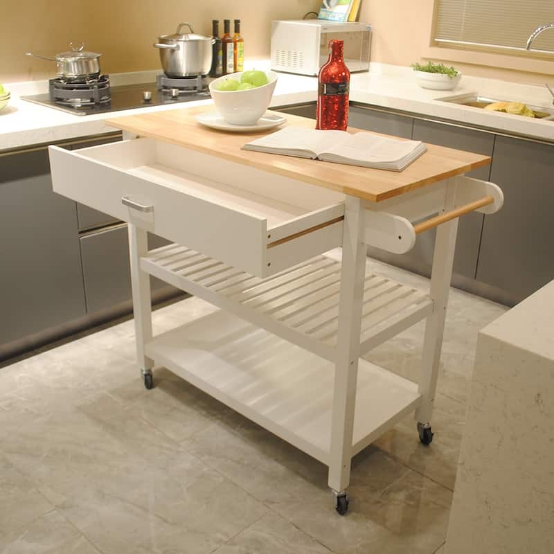 40'' Mobile Kitchen Island & Kitchen Cart,with Two Lockable Wheels