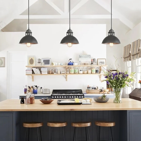 Modern Industrial 1 Light Dome Pendant Metal Kitchen Island Lights for Dining Room Silver A03272