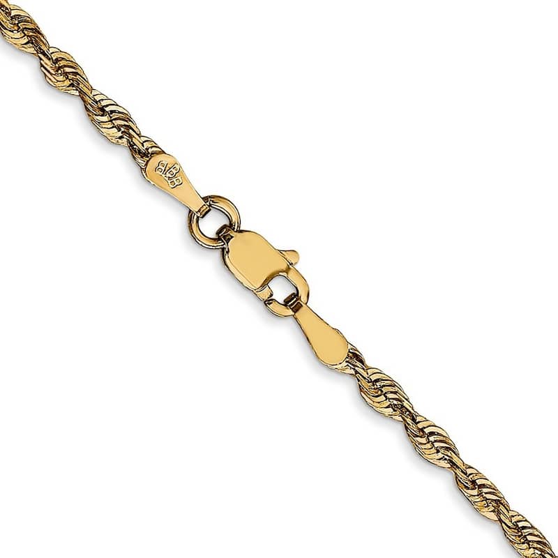 Curata 14k Yellow Gold Solid Lightweight Lobster Claw Closure 2.5mm Sparkle Cut Extra light Rope Chain Bracelet
