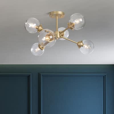 Bela Modern Gold 6-Light Semi-Flush Mount Sputnik Ceiling Lights - D25"x H13"