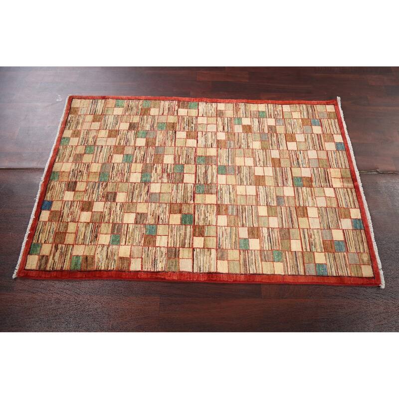 Geometric Gabbeh Kashkoli Oriental Wool Area Rug Hand-knotted Carpet - 3'3" x 4'11"