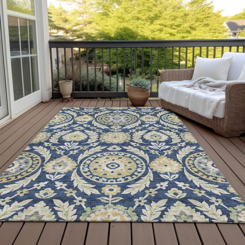 Machine Washable Indoor/ Outdoor Chantille Suzani Boho Rug - Navy - 8' x 10'
