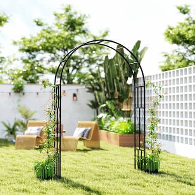Black Steel Garden Arch Trellis Powder-Coated Outdoor Arbor for Climbing Plants Walkways Patios - 59.1" W x 15.7" D x 87.8" H