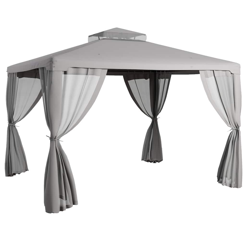 9.6' x 11.6' Patio Gazebo, Outdoor Canopy Shelter with 2-Tier Roof and Netting, Steel Frame