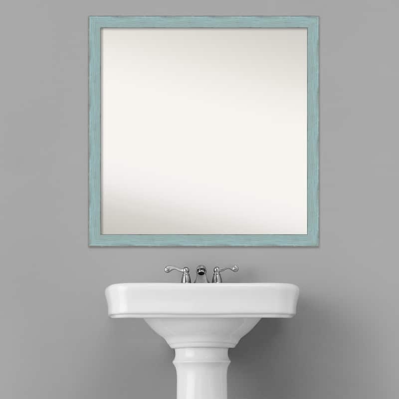 Non-Beveled Wood Bathroom Wall Mirror - Sky Blue Rustic Frame