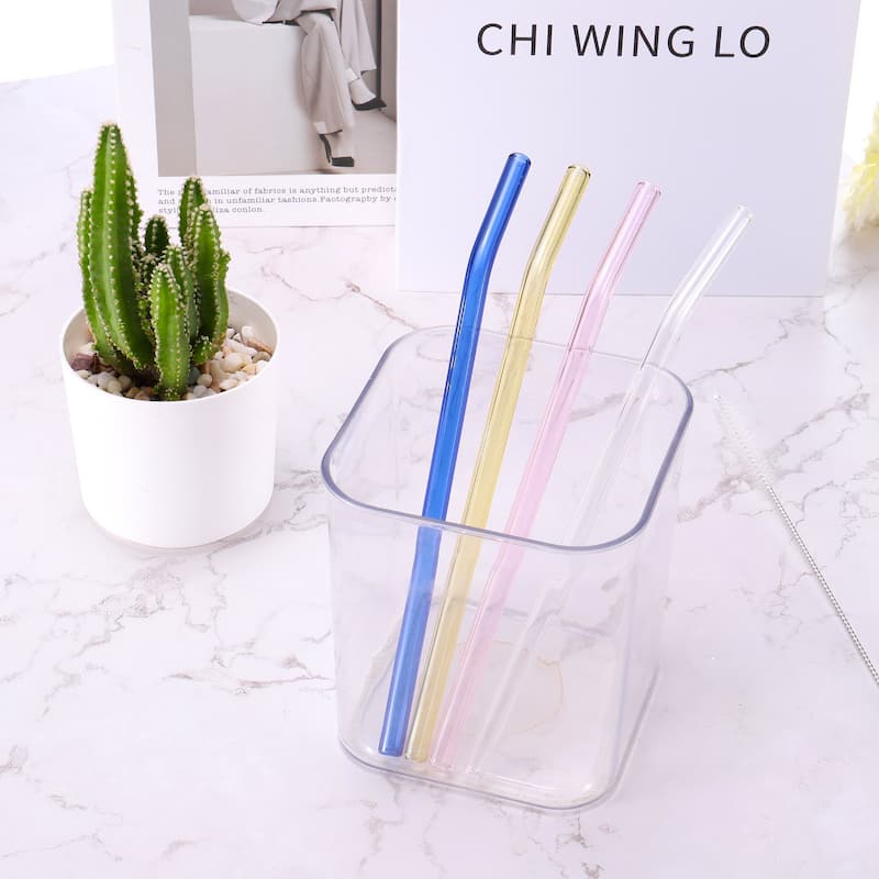 Reusable Straws Glass Straw, 3pcs 8/12mm w Cleaning Brush, Transparent