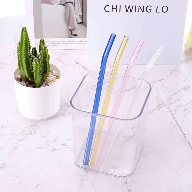 Reusable Straws Glass Straw, 8pcs Straw with Two Cleaning Brush
