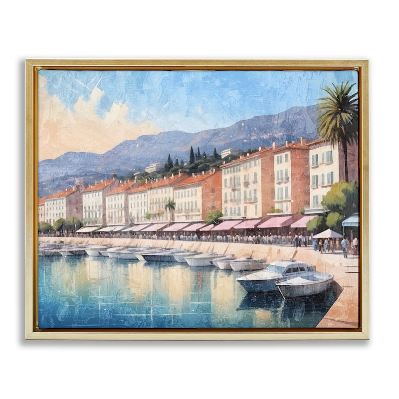 Stupell Quaint Seaside Marina Framed Floater Canvas Wall Art Design By Kim Allen - 31 x 25 - Gold