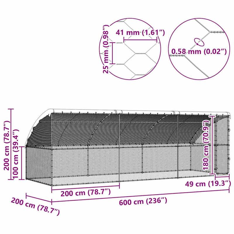 vidaXL Chicken Cage Silver 400 x 200 x 198.5 cm Galvanised Steel