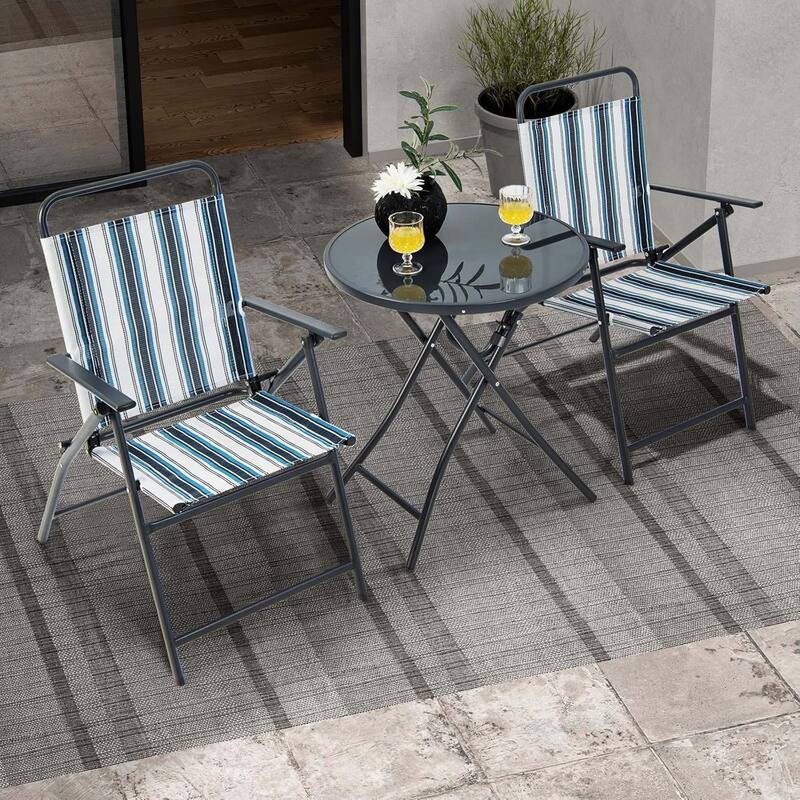 3 PCS Patio Bistro Set Outdoor Folding Table & Chairs Set w/ Metal Frame