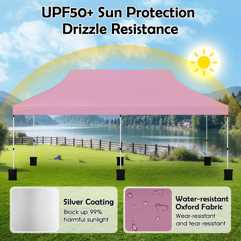 Pop Up Canopy Tent with 6 Sidewalls and Windows for Outdoor Events - 240” x 120” x 116.4”-124.8”