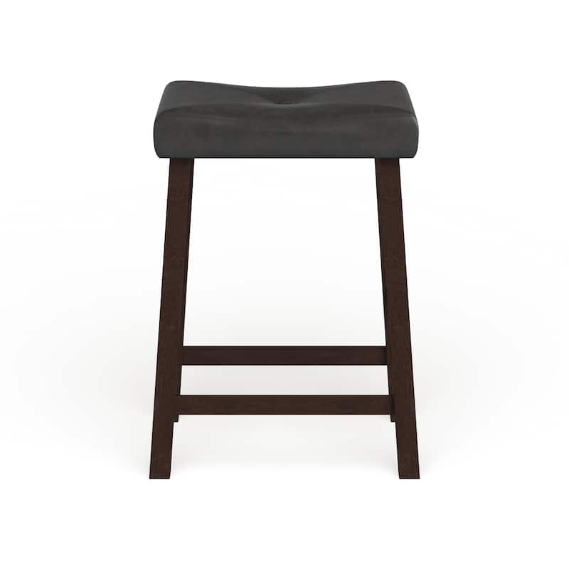 Crosley Vintage Mahogany Finish Upholstered Saddle Seat 24-inch High Bar Stools (Set of 2)