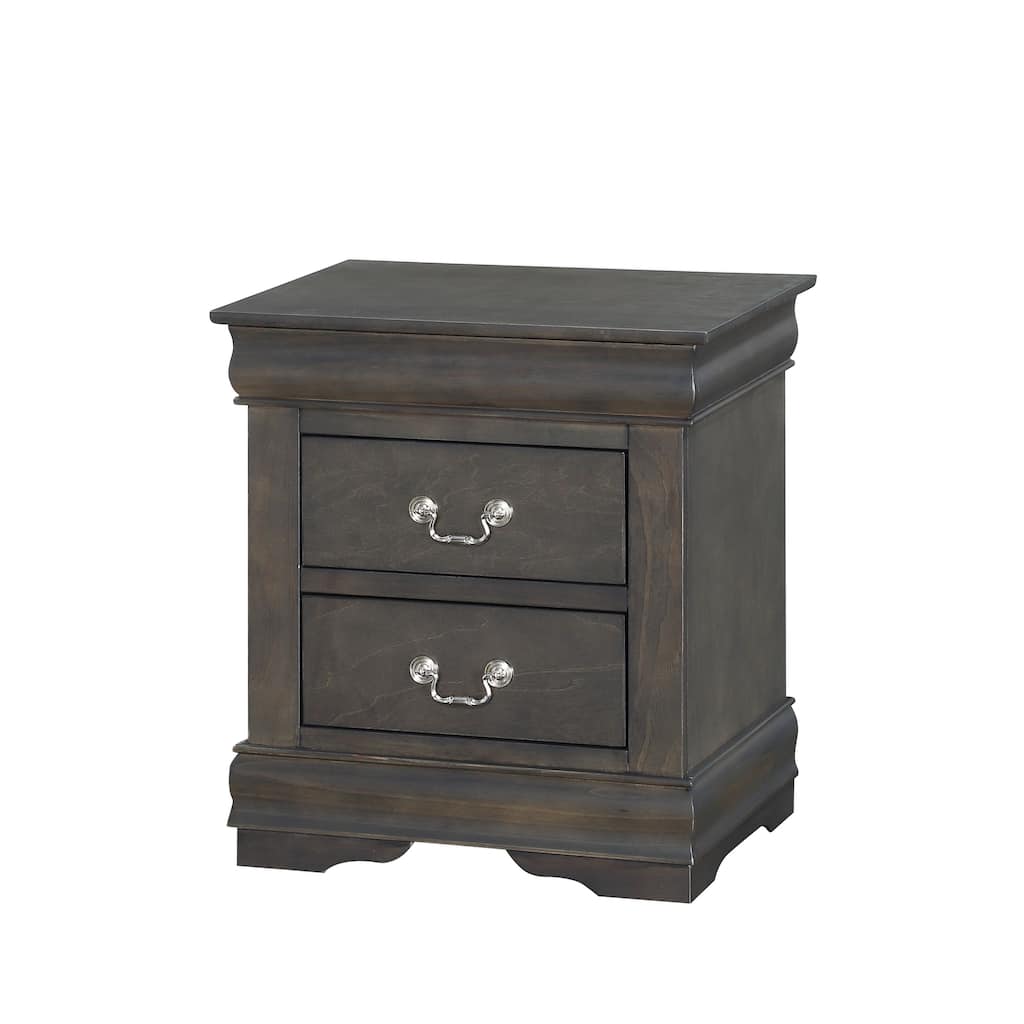 Sleek Dark Gray Nightstand with Two Spacious Drawers and Brushed Nickel Handles