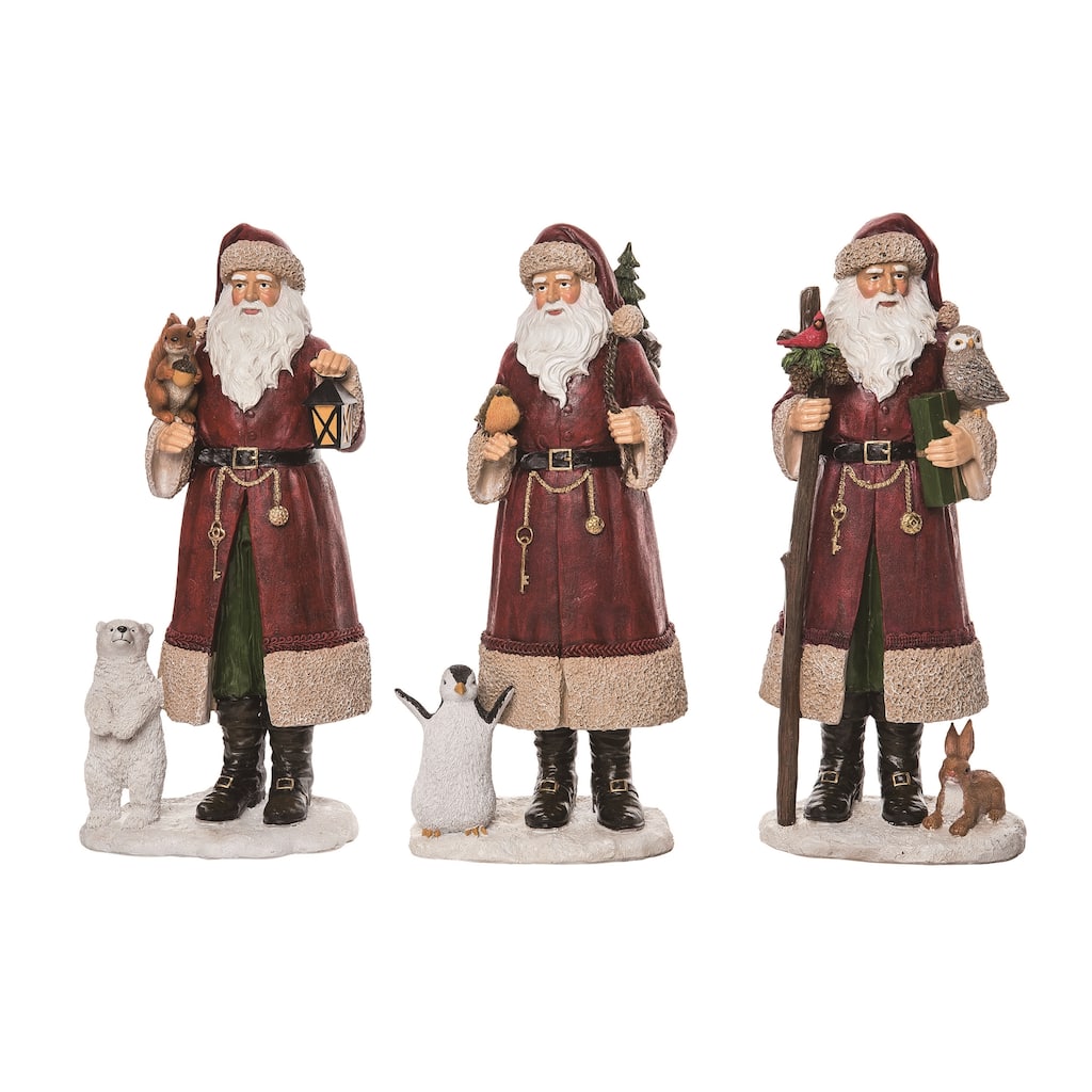 Transpac Resin Santa & Critter Decor Set of 3 Christmas Home Decorations