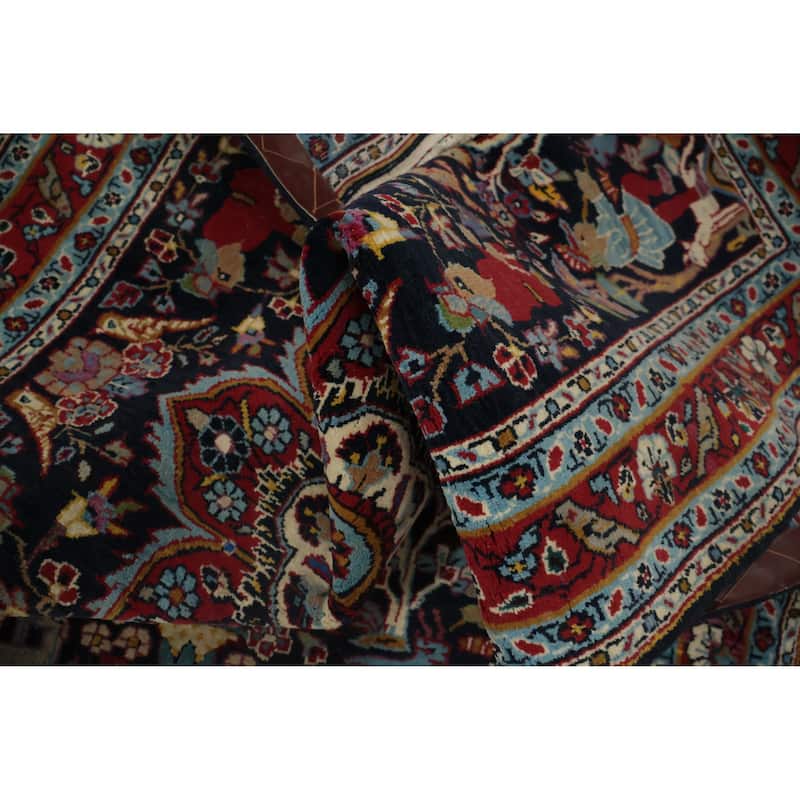 Hand Knotted Oriental 100% Wool Carpet Traditional Floral Navy Blue & Blues Kashan Area Rug - 4' 11'' X 3' 6''