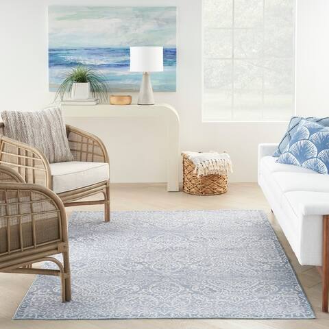 Waverly Machine Washable Botanical Damask Area Rug