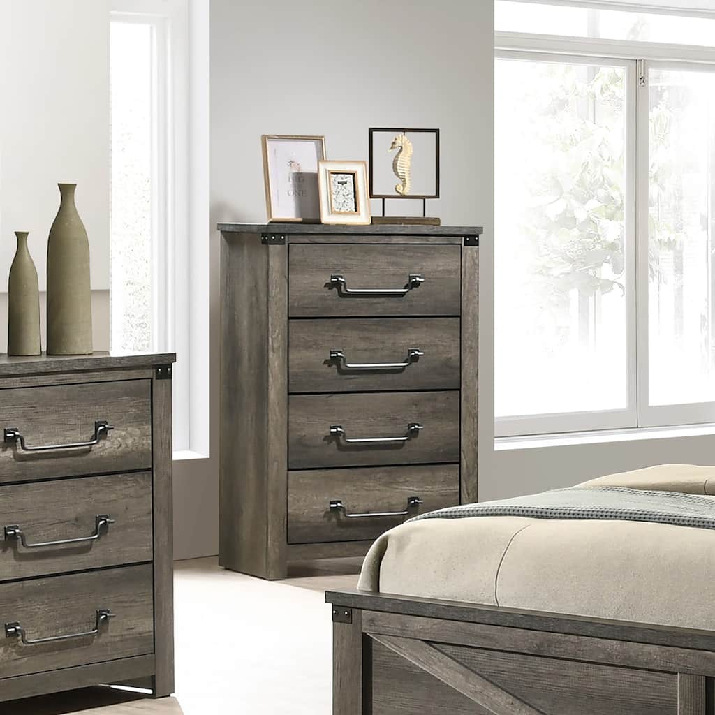 Furniture of America Vraif Farmhouse Rustic Grey Wood 4-Drawer Chest